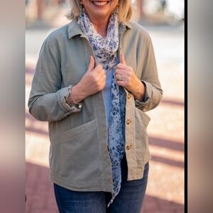 J. Jill Size Large Green Modern Barn Coat Cotton Utility Shacket Jacket Button